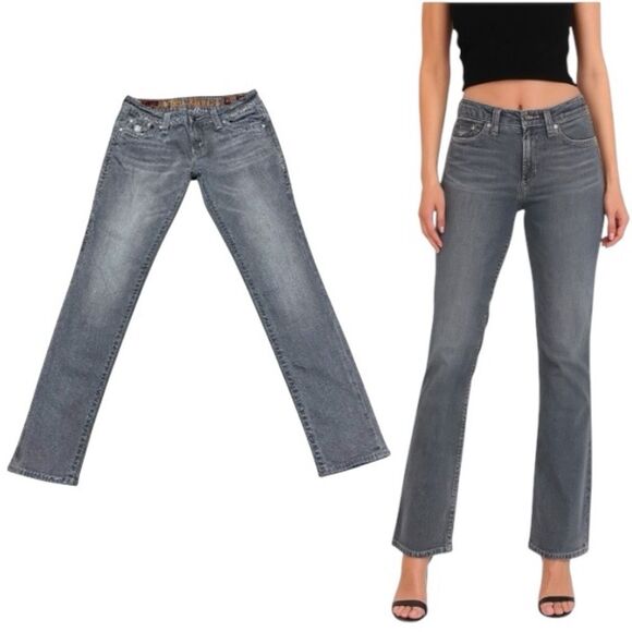 Rock Revival Celine Skinny Stretch Jeans Gray 30x33 Mid Rise Denim EUC - Picture 1 of 14